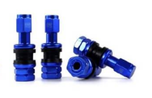 Aluminium tyre air valve, elox "Blue" 4 pcs pack